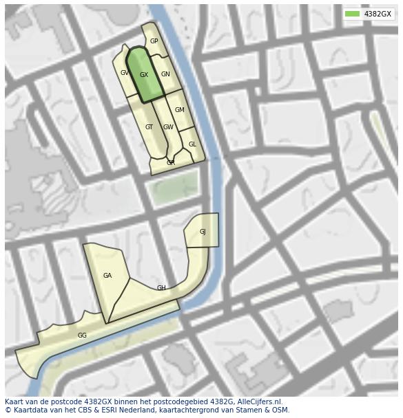 Afbeelding van het postcodegebied 4382 GX op de kaart.