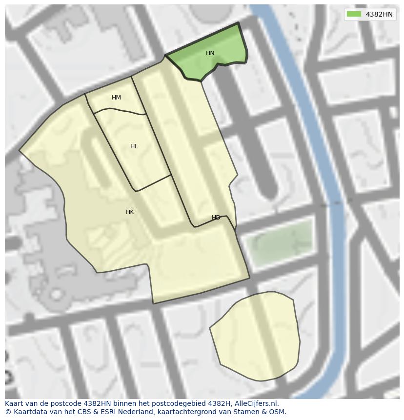 Afbeelding van het postcodegebied 4382 HN op de kaart.