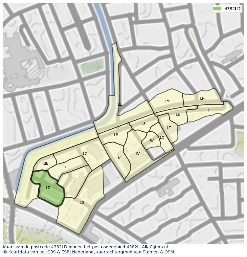 Afbeelding van het postcodegebied 4382 LD op de kaart.