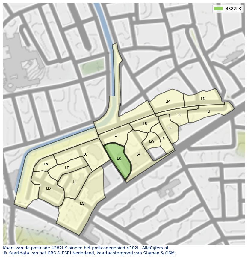 Afbeelding van het postcodegebied 4382 LK op de kaart.
