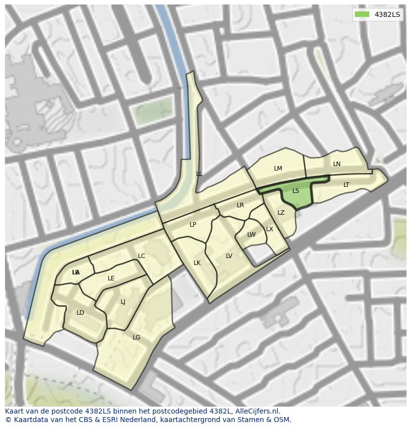 Afbeelding van het postcodegebied 4382 LS op de kaart.