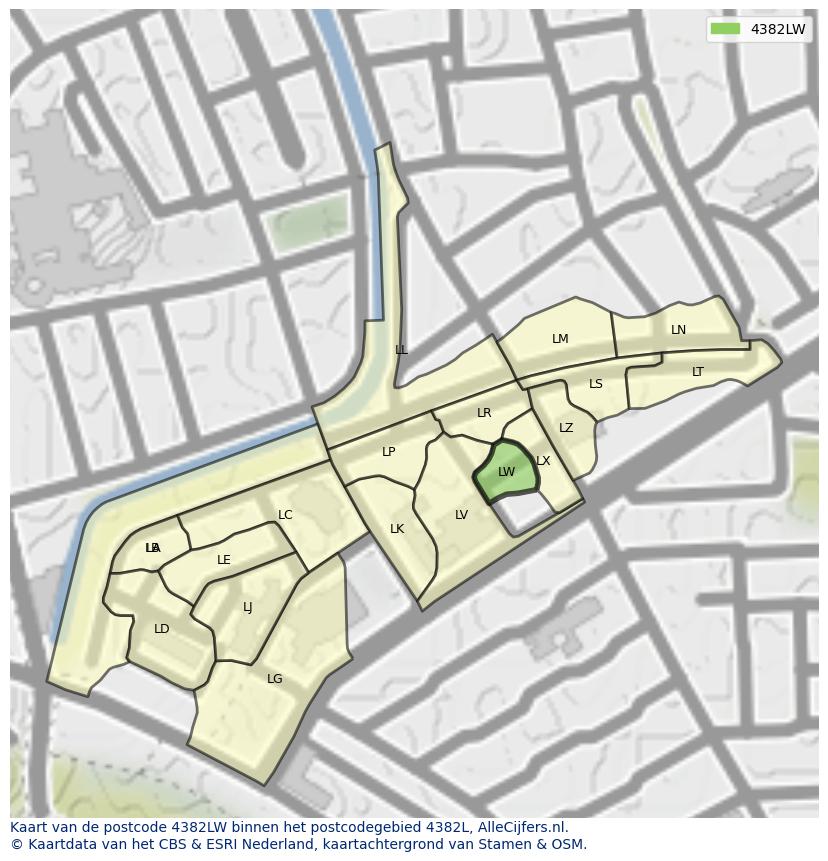 Afbeelding van het postcodegebied 4382 LW op de kaart.
