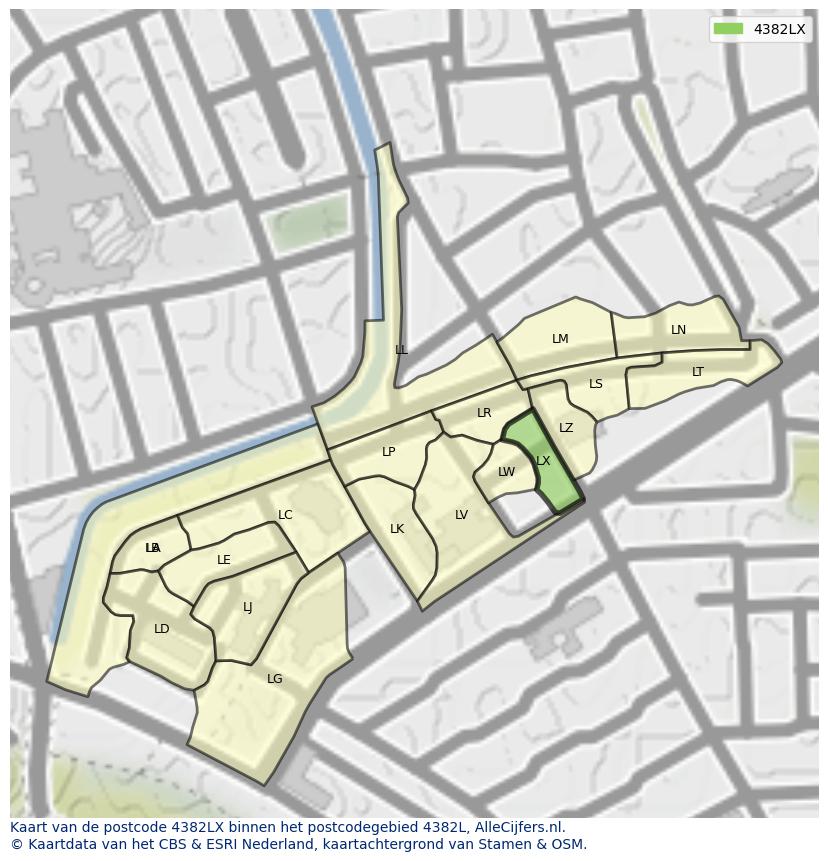 Afbeelding van het postcodegebied 4382 LX op de kaart.