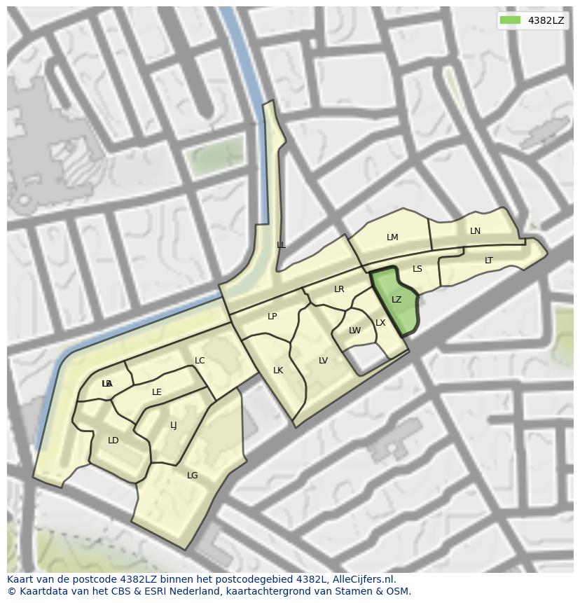 Afbeelding van het postcodegebied 4382 LZ op de kaart.