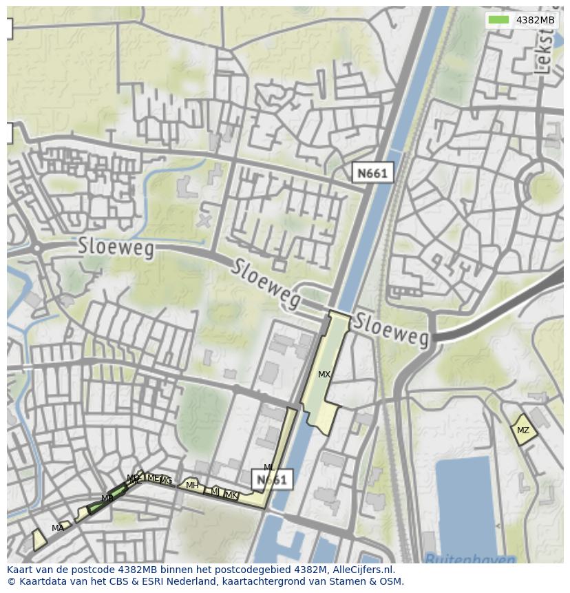 Afbeelding van het postcodegebied 4382 MB op de kaart.