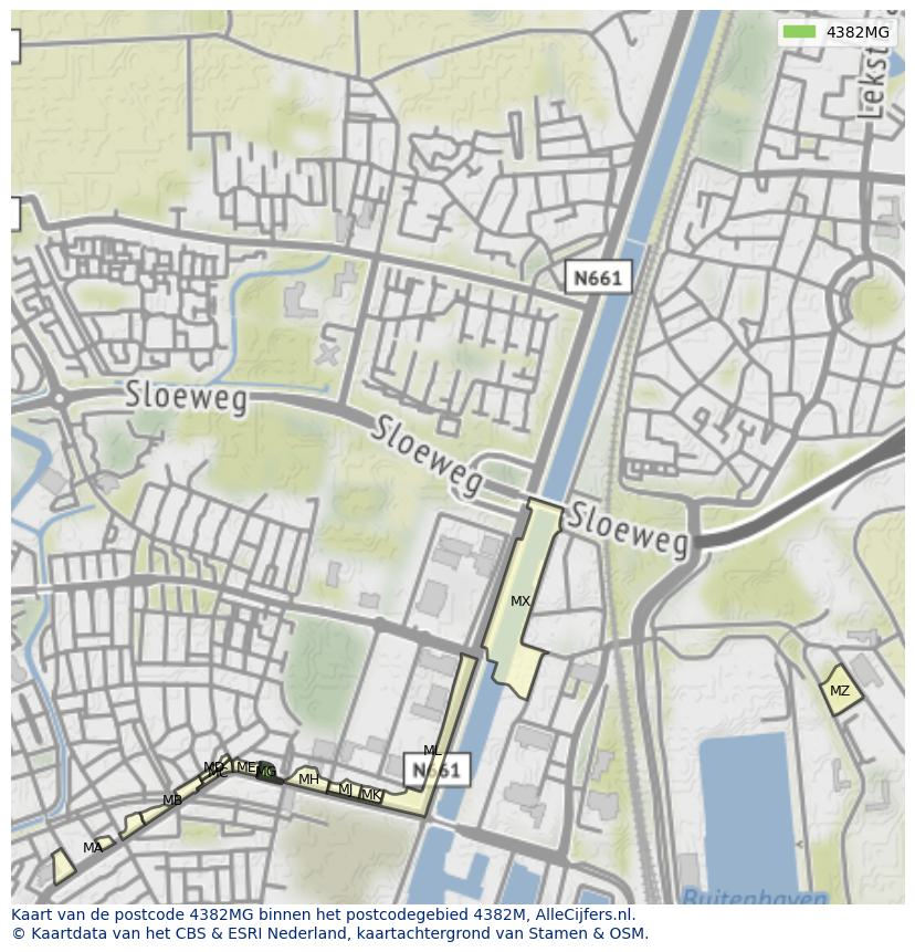 Afbeelding van het postcodegebied 4382 MG op de kaart.
