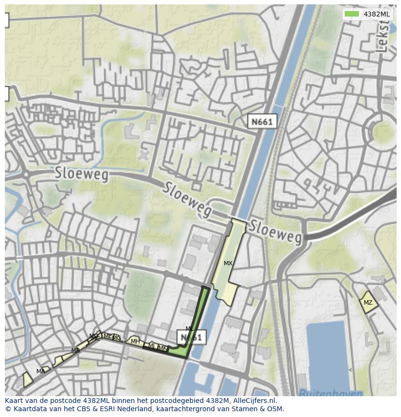 Afbeelding van het postcodegebied 4382 ML op de kaart.