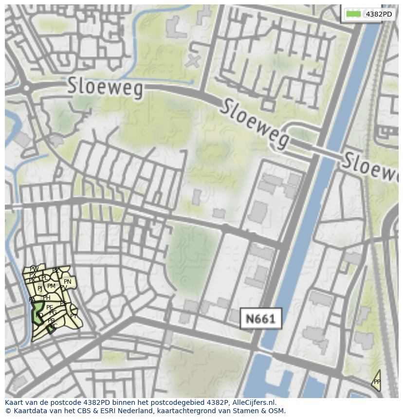 Afbeelding van het postcodegebied 4382 PD op de kaart.