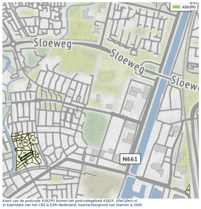 Afbeelding van het postcodegebied 4382 PG op de kaart.