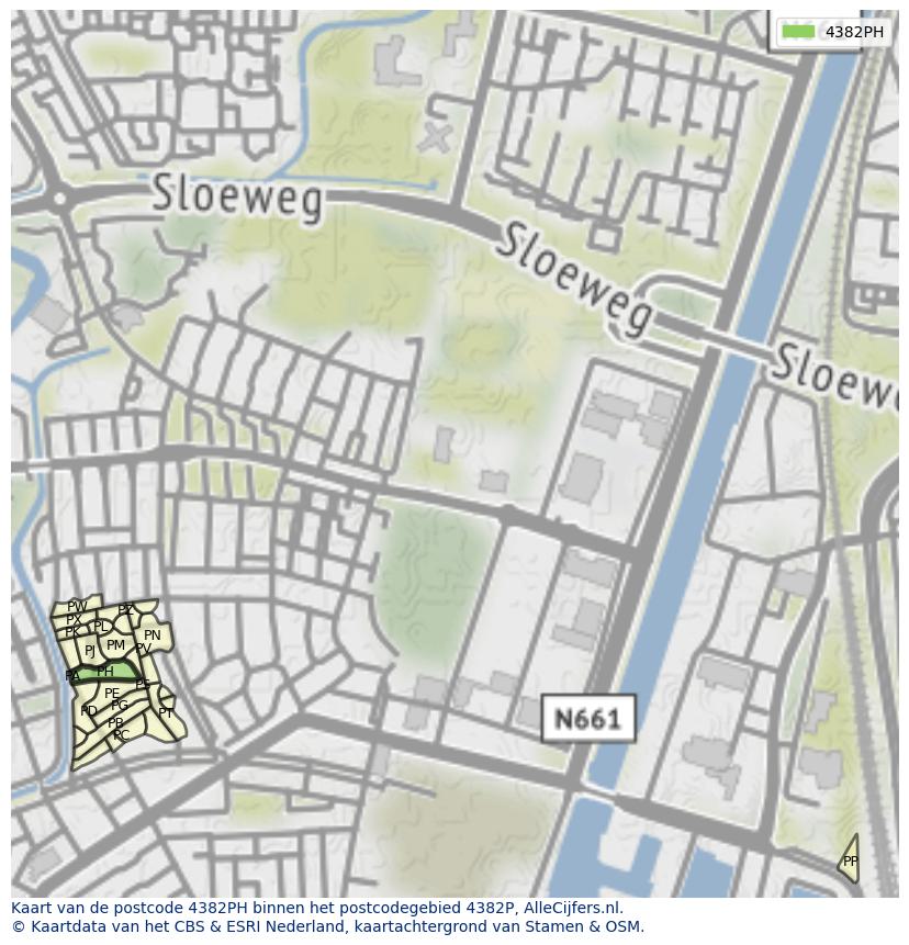 Afbeelding van het postcodegebied 4382 PH op de kaart.