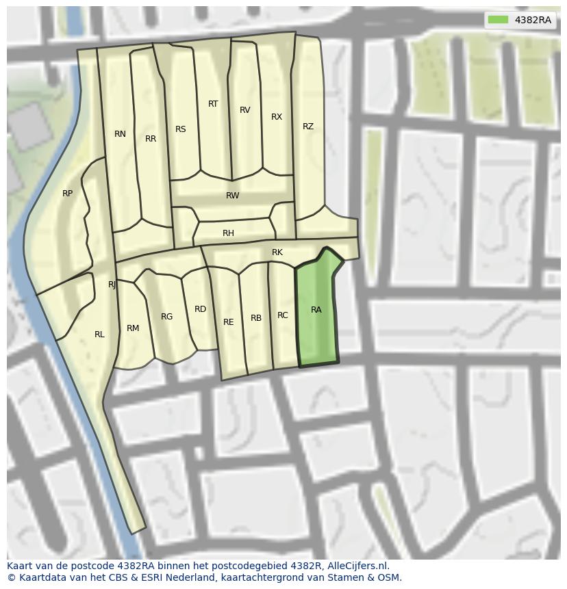 Afbeelding van het postcodegebied 4382 RA op de kaart.