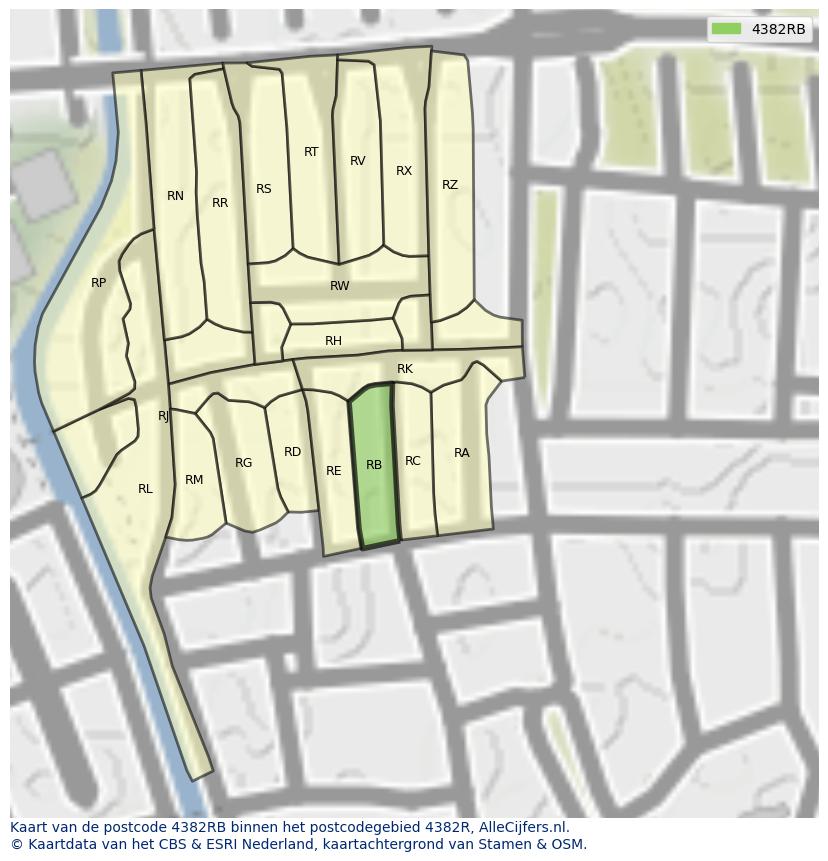 Afbeelding van het postcodegebied 4382 RB op de kaart.