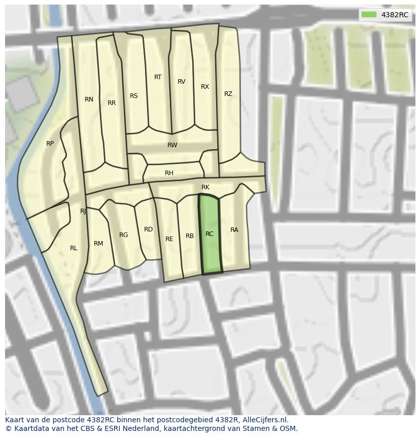 Afbeelding van het postcodegebied 4382 RC op de kaart.