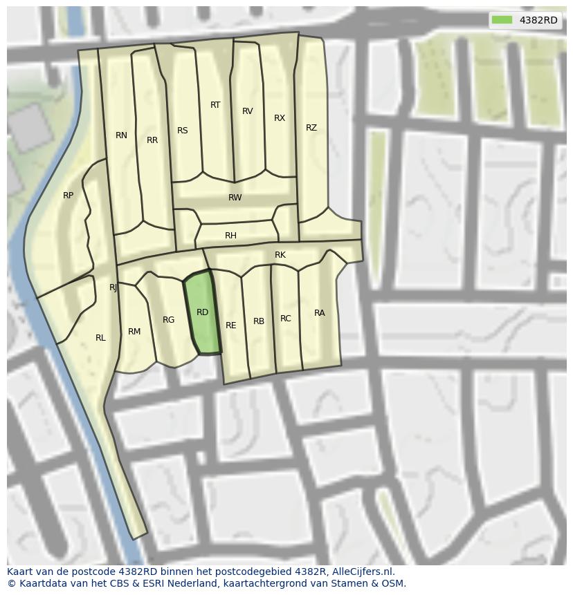 Afbeelding van het postcodegebied 4382 RD op de kaart.