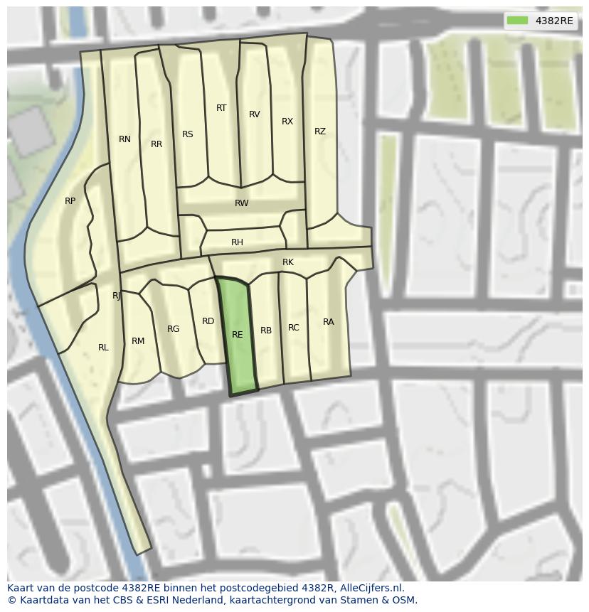 Afbeelding van het postcodegebied 4382 RE op de kaart.