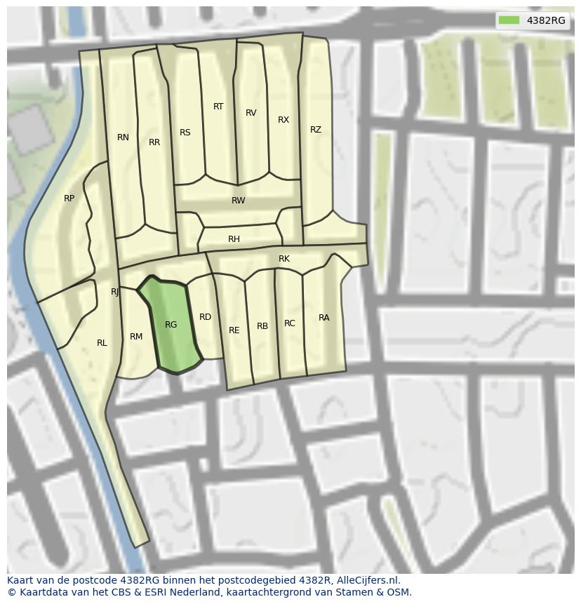 Afbeelding van het postcodegebied 4382 RG op de kaart.