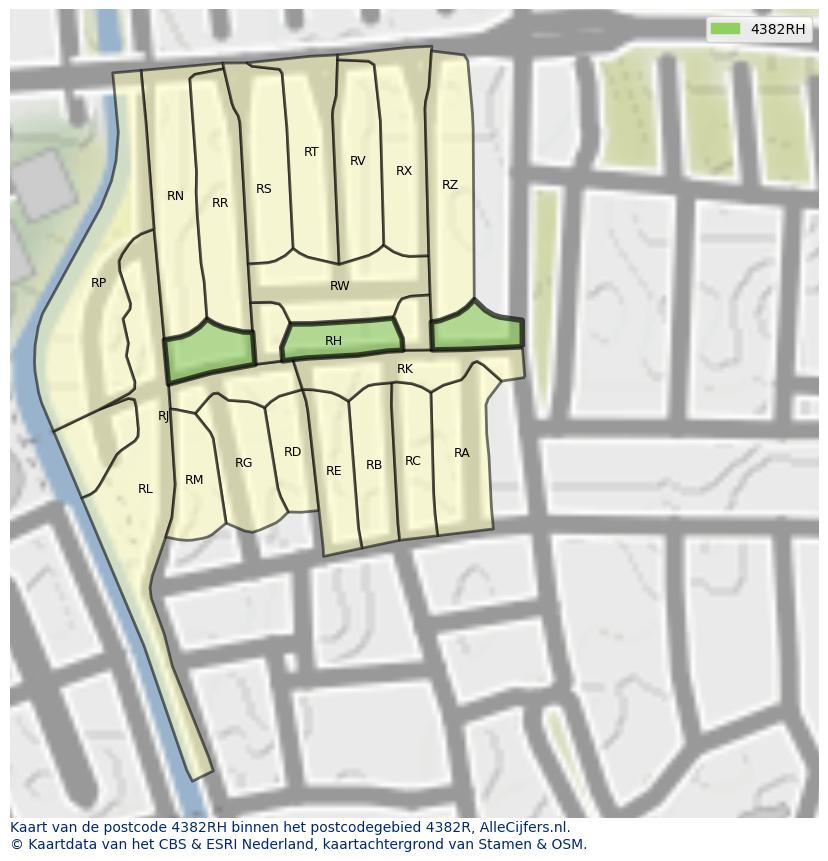 Afbeelding van het postcodegebied 4382 RH op de kaart.