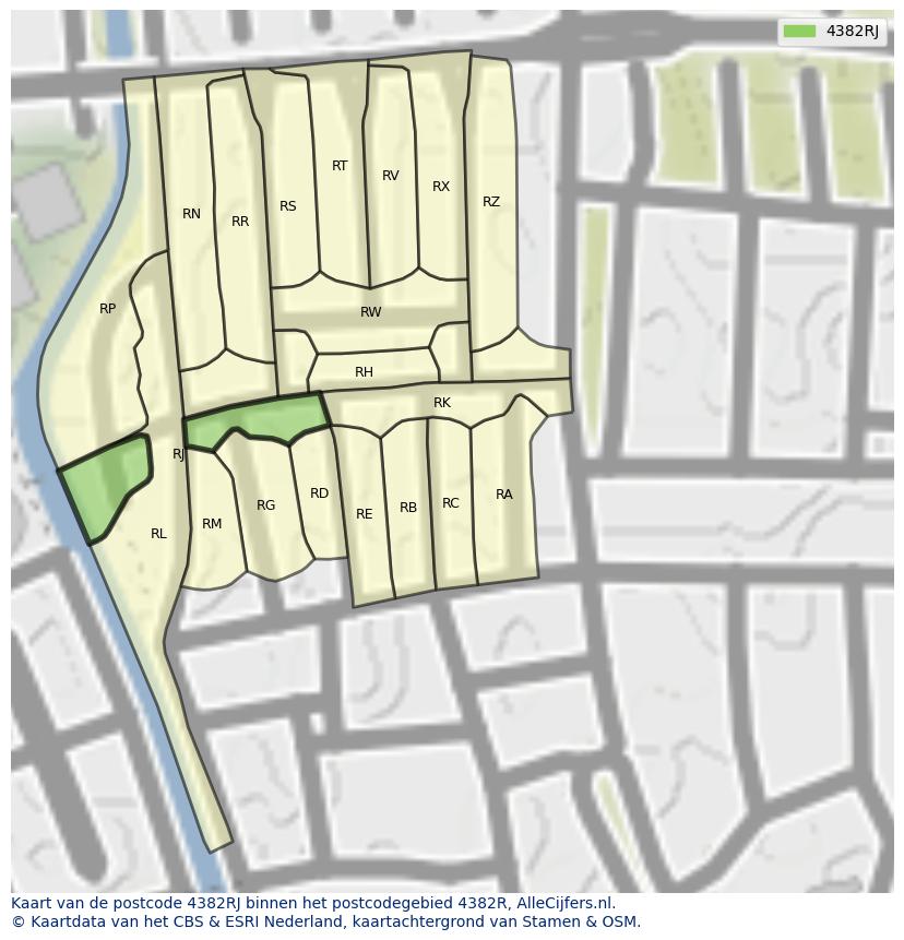 Afbeelding van het postcodegebied 4382 RJ op de kaart.