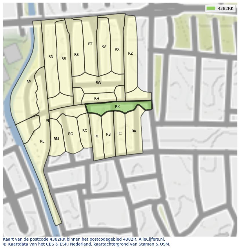 Afbeelding van het postcodegebied 4382 RK op de kaart.