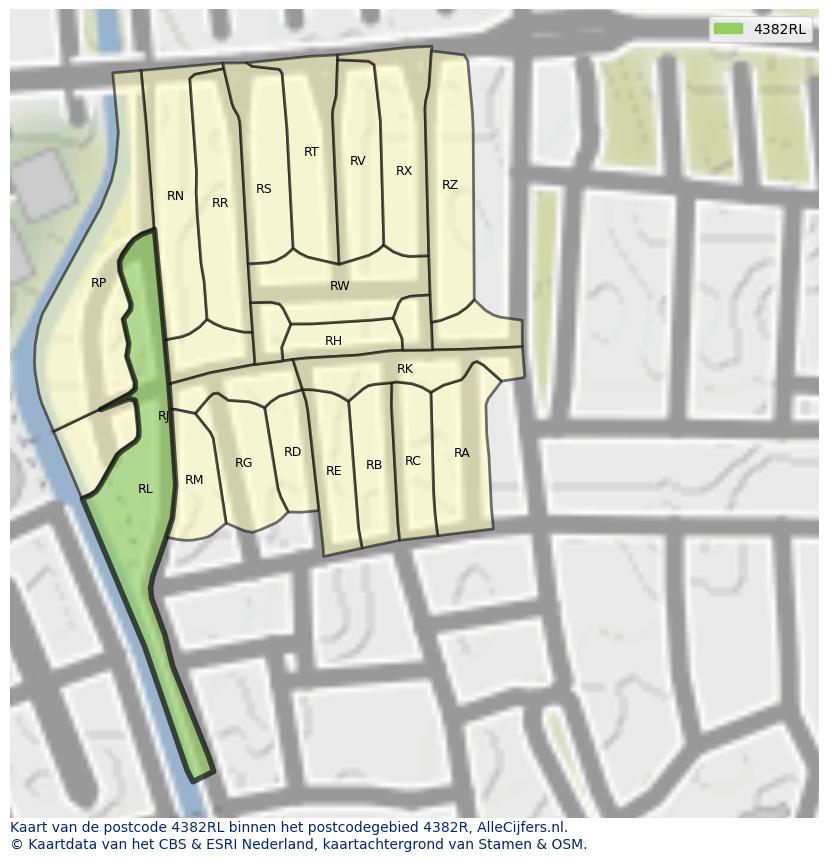 Afbeelding van het postcodegebied 4382 RL op de kaart.