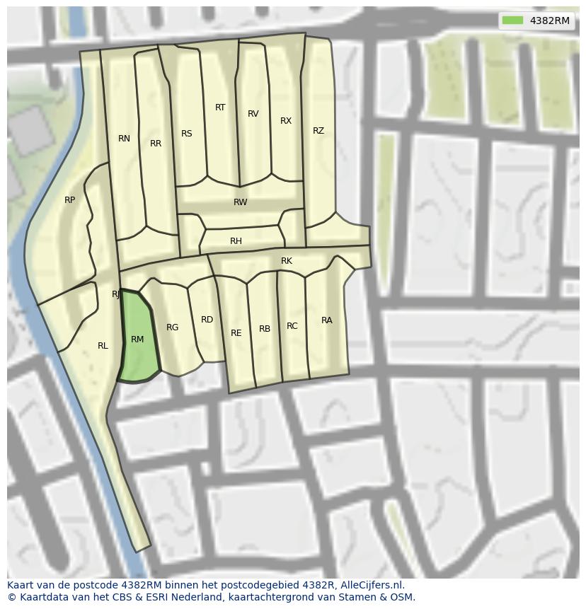 Afbeelding van het postcodegebied 4382 RM op de kaart.