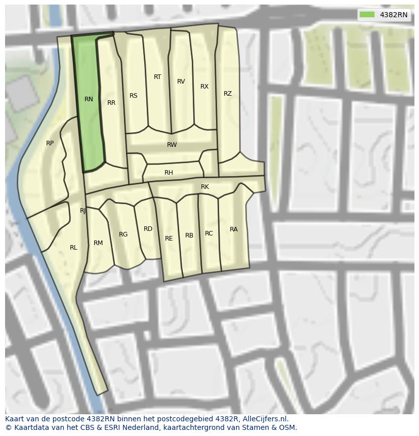 Afbeelding van het postcodegebied 4382 RN op de kaart.