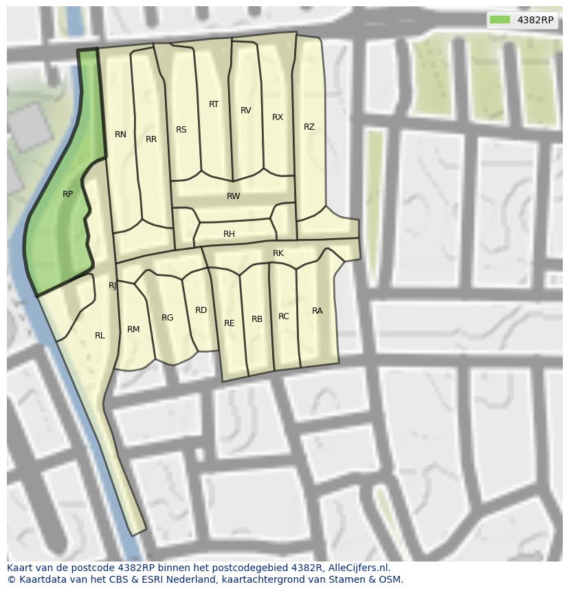 Afbeelding van het postcodegebied 4382 RP op de kaart.