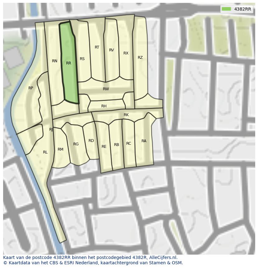 Afbeelding van het postcodegebied 4382 RR op de kaart.