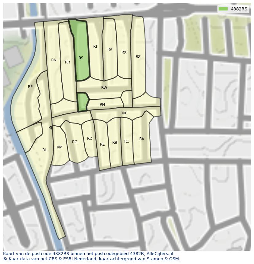 Afbeelding van het postcodegebied 4382 RS op de kaart.