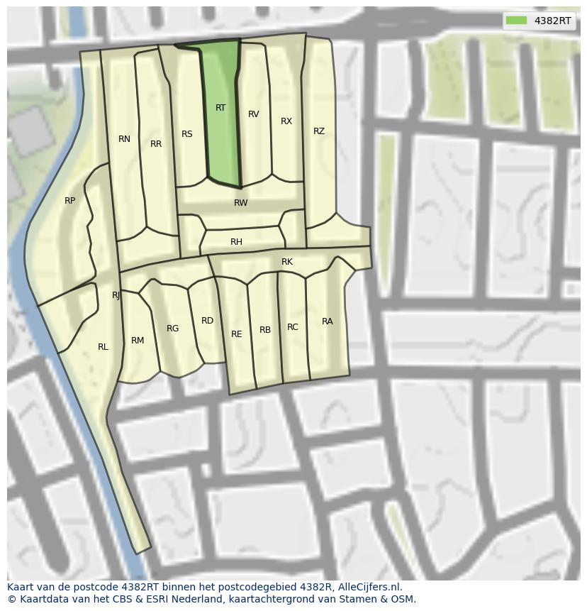 Afbeelding van het postcodegebied 4382 RT op de kaart.