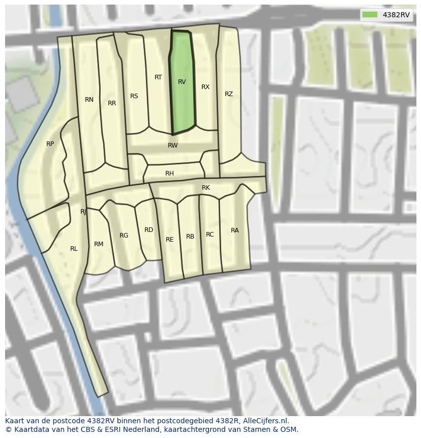 Afbeelding van het postcodegebied 4382 RV op de kaart.
