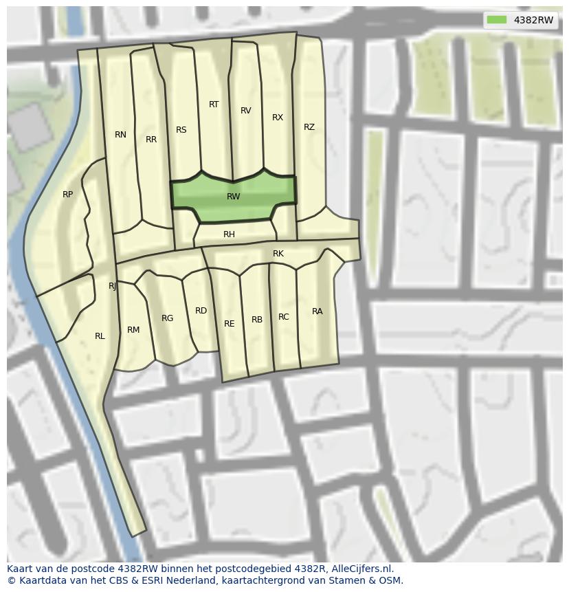 Afbeelding van het postcodegebied 4382 RW op de kaart.