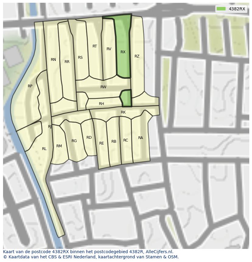Afbeelding van het postcodegebied 4382 RX op de kaart.