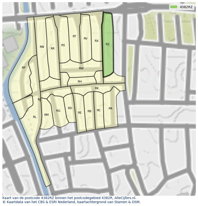 Afbeelding van het postcodegebied 4382 RZ op de kaart.