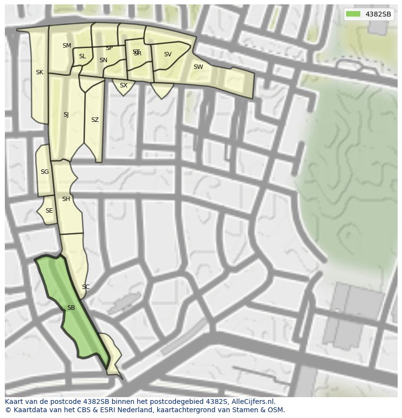 Afbeelding van het postcodegebied 4382 SB op de kaart.