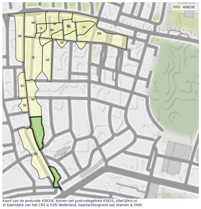 Afbeelding van het postcodegebied 4382 SC op de kaart.
