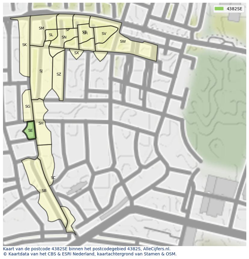 Afbeelding van het postcodegebied 4382 SE op de kaart.