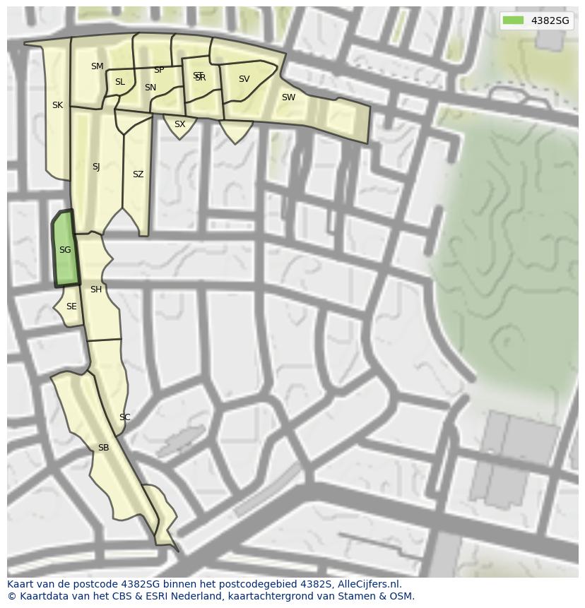 Afbeelding van het postcodegebied 4382 SG op de kaart.