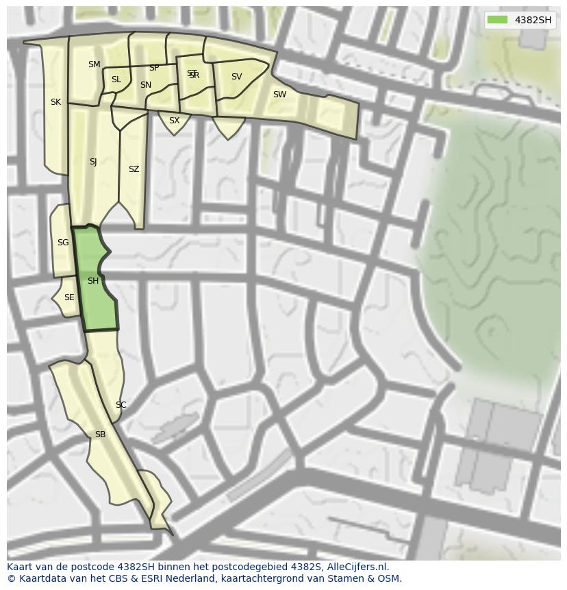 Afbeelding van het postcodegebied 4382 SH op de kaart.