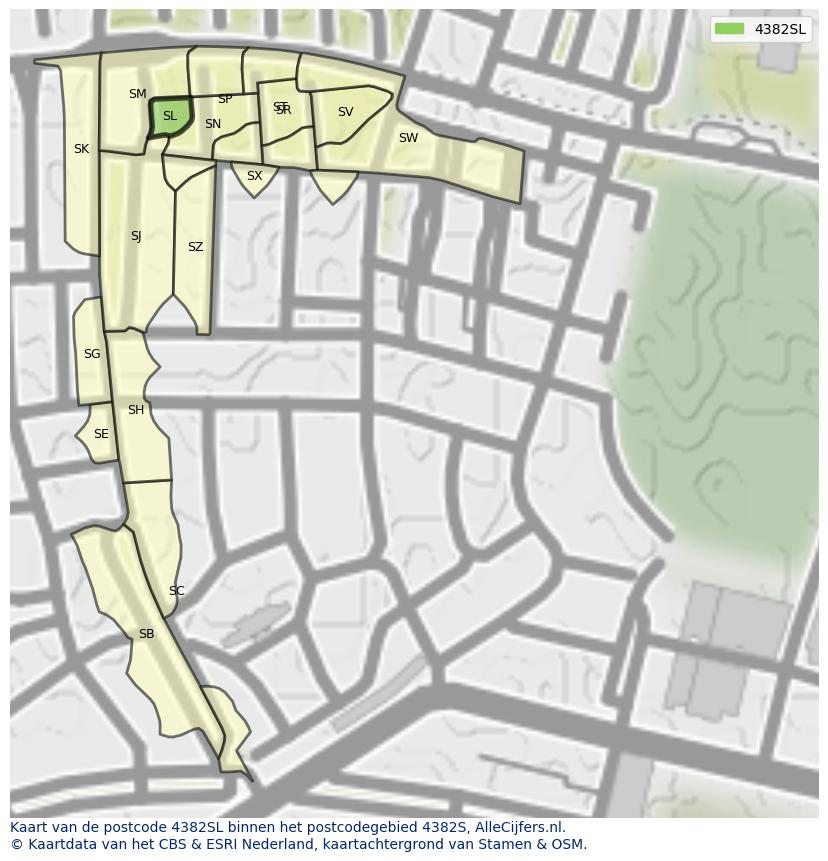 Afbeelding van het postcodegebied 4382 SL op de kaart.