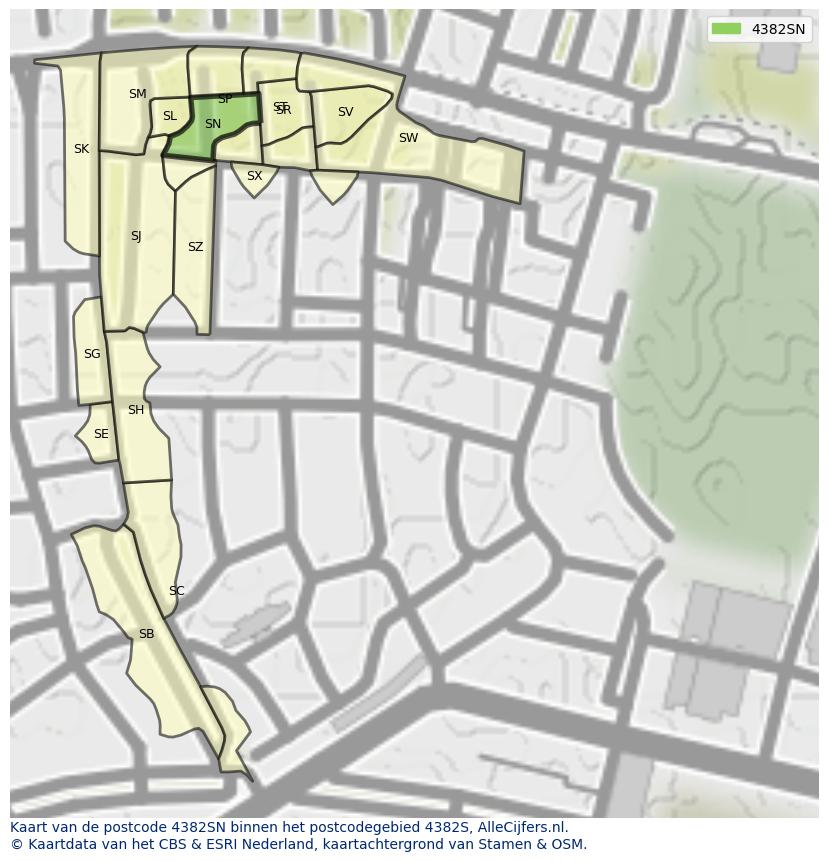 Afbeelding van het postcodegebied 4382 SN op de kaart.