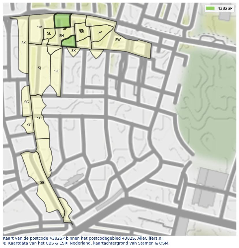 Afbeelding van het postcodegebied 4382 SP op de kaart.