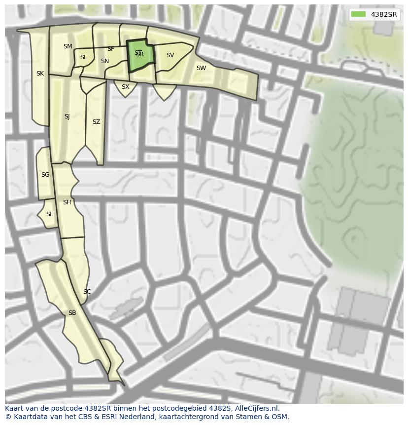 Afbeelding van het postcodegebied 4382 SR op de kaart.