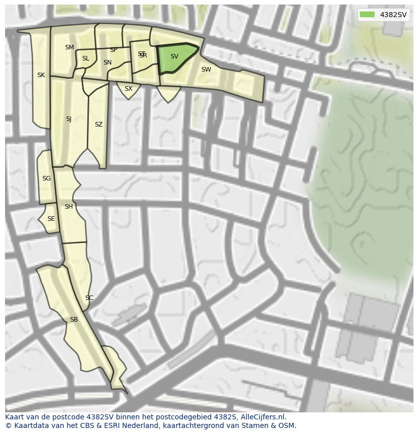 Afbeelding van het postcodegebied 4382 SV op de kaart.