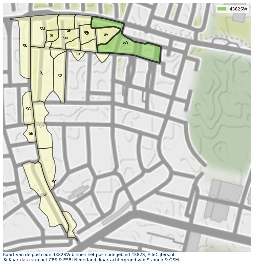 Afbeelding van het postcodegebied 4382 SW op de kaart.