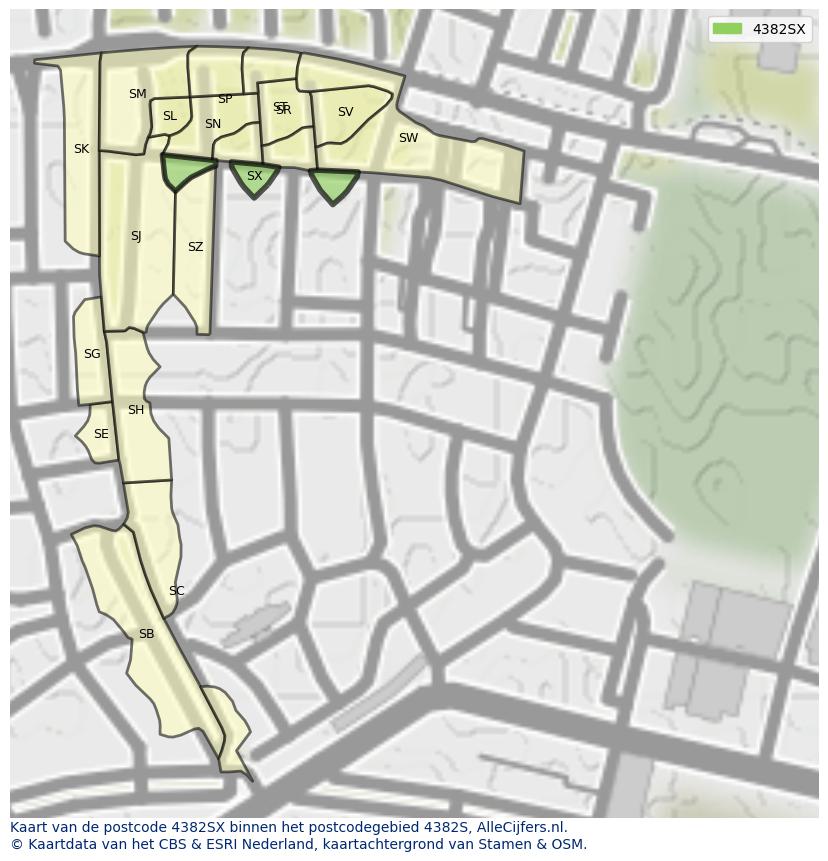 Afbeelding van het postcodegebied 4382 SX op de kaart.