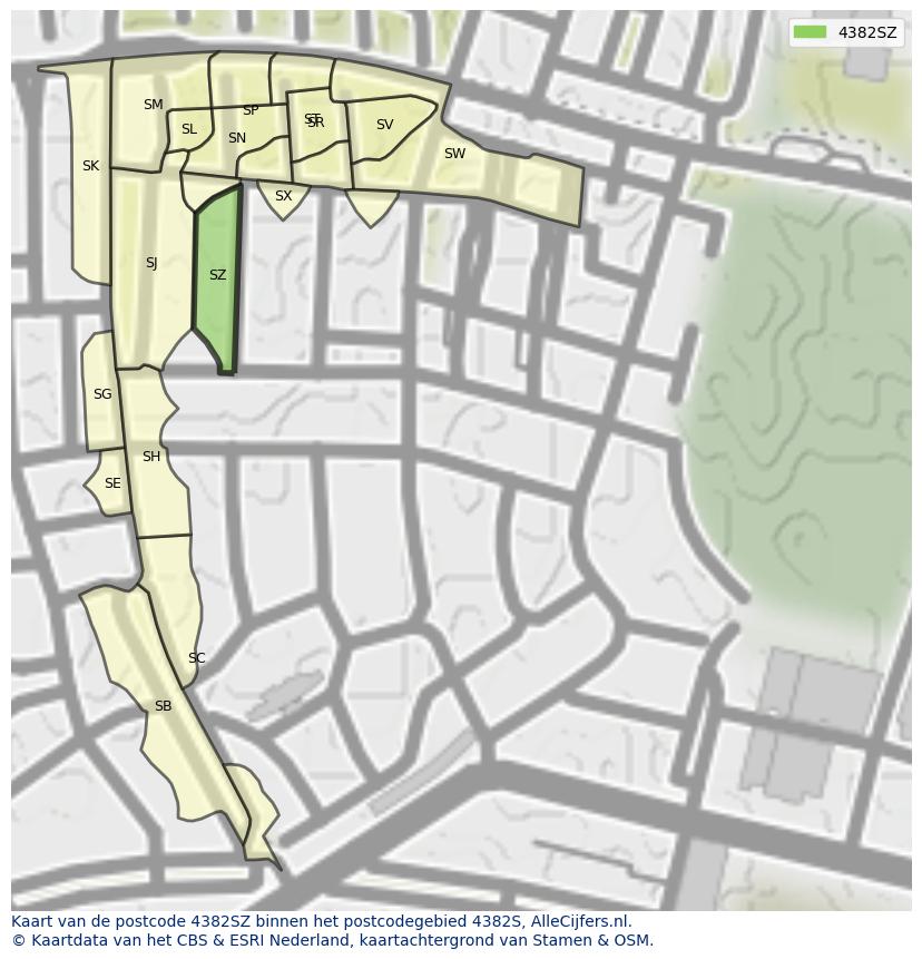 Afbeelding van het postcodegebied 4382 SZ op de kaart.