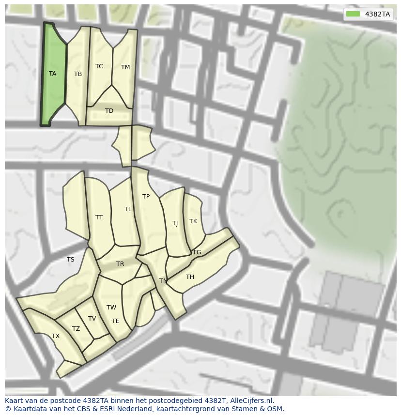 Afbeelding van het postcodegebied 4382 TA op de kaart.