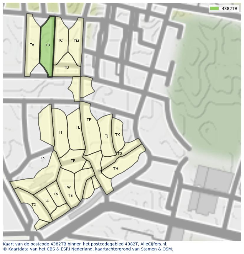Afbeelding van het postcodegebied 4382 TB op de kaart.
