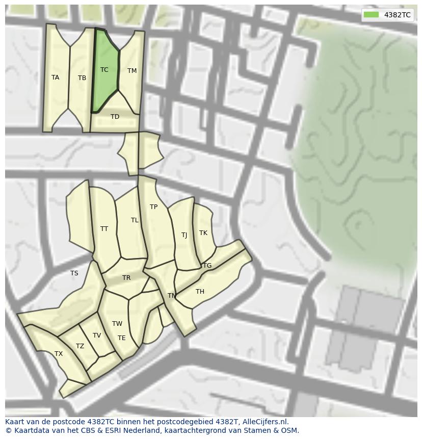 Afbeelding van het postcodegebied 4382 TC op de kaart.